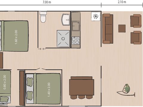 Tente en toile et en bois 4 personnes - Bijela Uvala - Tente Safari + sanitaires + air conditionné (6P)