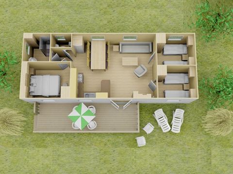 MOBILHOME 6 personnes -  Classic | 3 Ch. | 6 Pers. | Terrasse surélevée non couverte | 1 SDB | Clim.