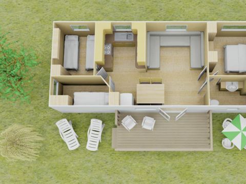Mobilhome 8 personnes - Classic XL | 3 Ch. | 6/8 Pers. | Terrasse surélevée non couverte | Clim.