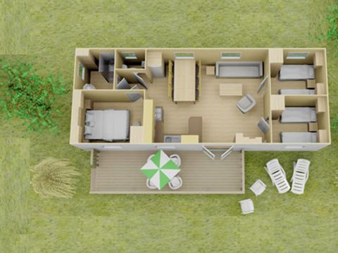 Mobilhome 8 personnes - Classic XL | 3 Ch. | 6/8 Pers. | Terrasse surélevée non couverte | Clim.