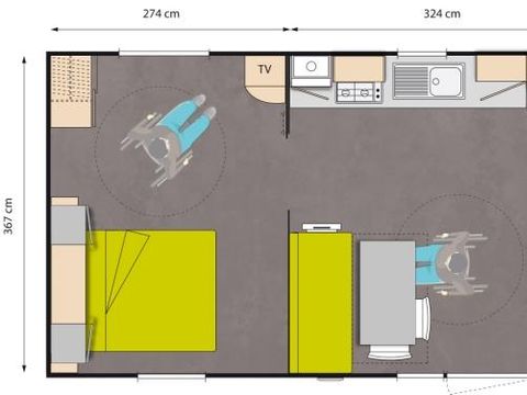 MOBILHOME 4 personnes - Mobil-home Confort 32m² (2chambres) + TV + terrasse - adapté pour personnes à mobilité réduite 