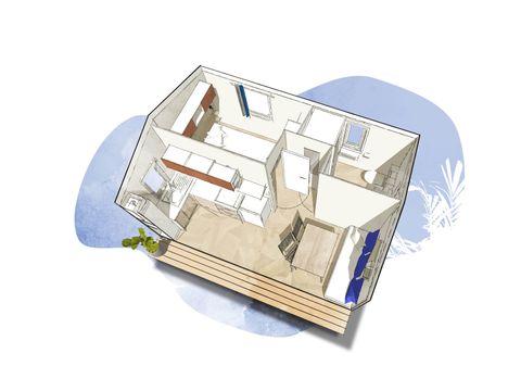 MOBILHOME 2 personnes - Studio 20m² - 1 chambre 1 lit double