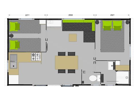 Mobilhome 4 personnes - Bahia 27m² - 2 chambres - FORMULE - HÔTELIÈRE