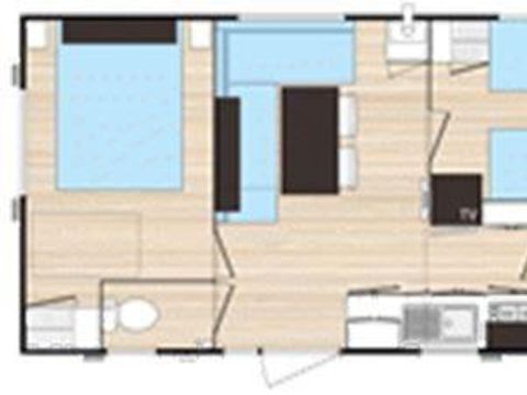 Mobilhome 1/6 personnes - PRIVILEGE - 2 chambres - 40m² terrasse comprise
