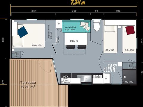 MOBILHOME 4 personnes - Confort 22m² 2 chambres + terrasse semi-couverte sur pilotis