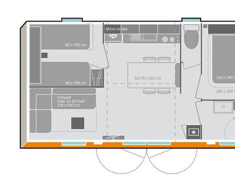 MOBILHOME 4 personnes - Confort 28m² 2 chambres + terrasse sur pilotis