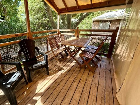 Tente en toile et en bois 5 personnes - Caba'nature 3 Pièces 5 Personnes