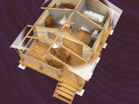 Tente en toile et en bois 5 personnes - Freeflower Confort 34m² - 2 chambres - Sans sanitaire