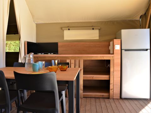 Tente en toile et en bois 4 personnes - Tente Woodlodge Confort 23m² - 2 chambres - Sans sanitaire
