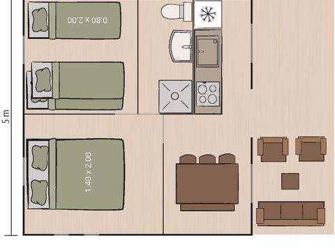 TENTE TOILE ET BOIS 5 personnes - Polari - Tente Safari + sanitaires + climatisation (5P)