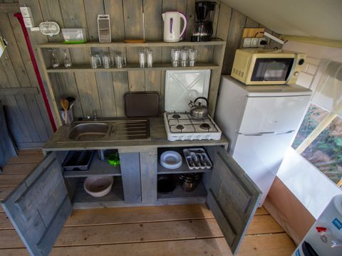TENTE TOILE ET BOIS 5 personnes - Polari - Tente Safari + sanitaires + climatisation (5P)