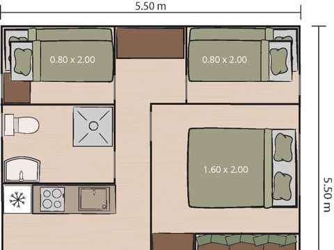 TENTE TOILE ET BOIS 6 personnes - Polari - Tente Safari + sanitaires + climatisation (6P)