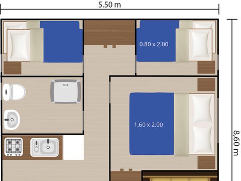 TENTE TOILE ET BOIS 6 personnes - Polari - Tente Safari + sanitaires + climatisation (6P)
