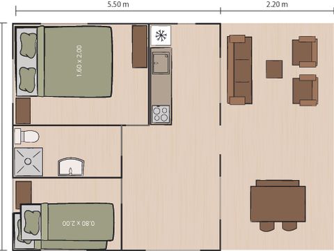 Tente en toile et en bois 4 personnes - Polari - Tente Safari + sanitaires + climatisation (4P)