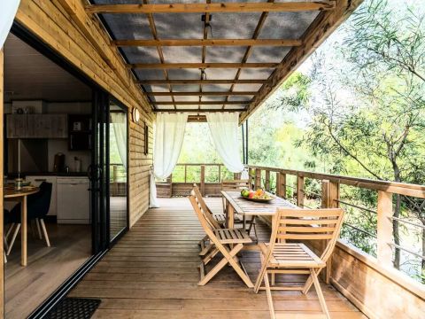 TENTE TOILE ET BOIS 5 personnes - Lodge Kabane sur Pilotis 3 Pièces 5 Personnes Climatisé + TV