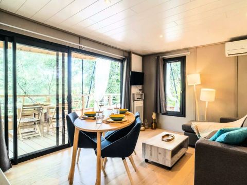 TENTE TOILE ET BOIS 5 personnes - Lodge Kabane sur Pilotis 3 Pièces 5 Personnes Climatisé + TV