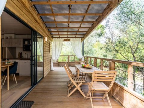 TENTE TOILE ET BOIS 5 personnes - Lodge Kabane sur Pilotis 3 Pièces 5 Personnes Climatisé + TV