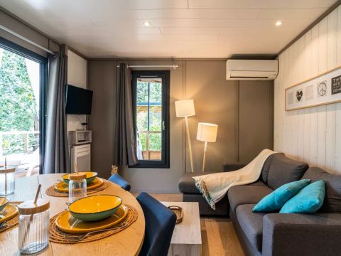 TENTE TOILE ET BOIS 5 personnes - Lodge Kabane sur Pilotis 3 Pièces 5 Personnes Climatisé + TV