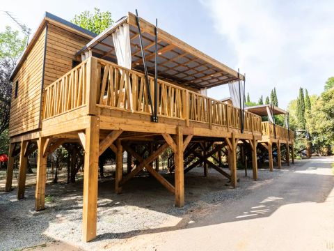 TENTE TOILE ET BOIS 4 personnes - Lodge Kabane sur Pilotis 3 Pièces 4 Personnes Climatisé + TV