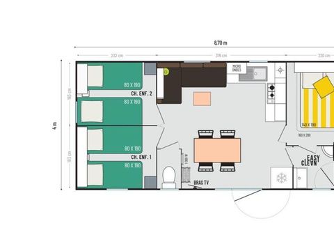 MOBILHOME 6 personnes - Gamme PREMIUM – 3 ch – 6 pers - Climatisation