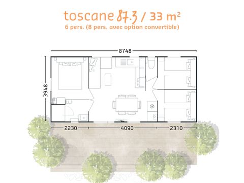 Mobilhome 6 personnes - TOSCANE Trio - 33 m² - 3 Chbres - CLIMATISATION
