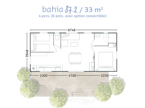 Mobilhome 4 personnes - BAHIA DUO PREMIUM - 33 m² - 2 Chbres - CLIMATISATION