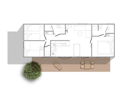 Mobilhome 6 personnes - PREMIUM Mobil home 3 ch. OCEAN (2023) 40m² + Terrasse semi-couverte