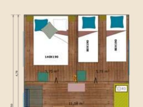 Tente en toile et en bois 5 personnes - Tente 2ch. GENET (2023) 21m² + terrasse semi-couverte 4/5 pers