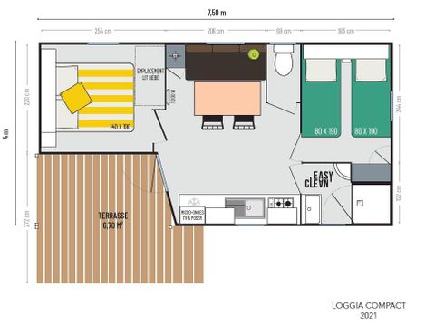 MOBILHOME 4 personnes - Loggia 2 chambres avec terrasse couverte