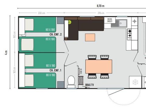 MOBILHOME 6 personnes - Cordélia 3 chambres avec terrasse couverte