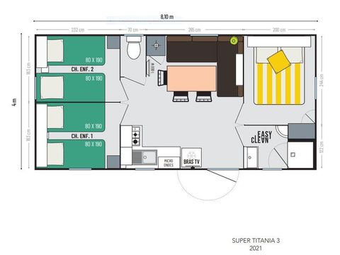 MOBILHOME 6 personnes - Titania 3 chambres avec terrasse couverte