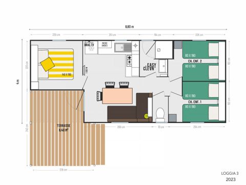 MOBILHOME 6 personnes - Loggia 3 chambres avec terrasse couverte