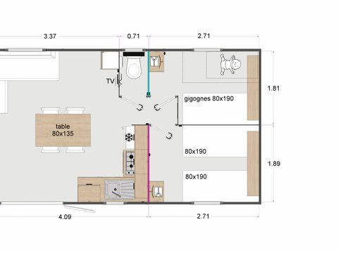 MOBILHOME 6 personnes - Prémium SPA CLIM LV 3 chambres 33m²
