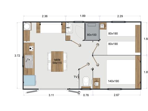 MOBILHOME 4 personnes - Cabane Prémium CLIM 2 chambres 24,5m²