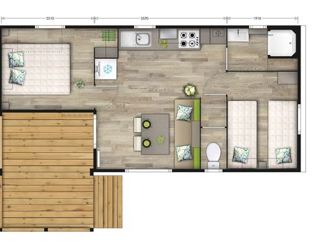 MOBILHOME 4 personnes - MALAGA 27m² - 2 chambres avec terrasse bois semi couverte.