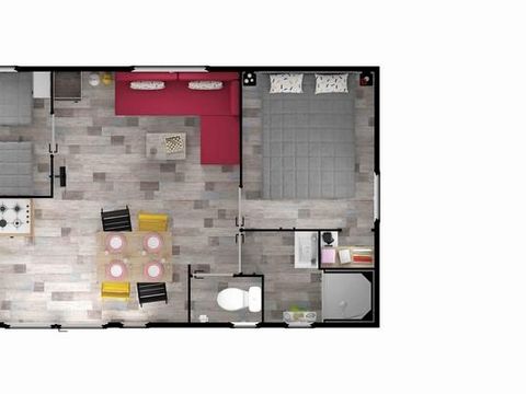 MOBILHOME 4 personnes - BAHIA BOIS 29m²  - 2 chambres avec une terrasse bois couverte et une terrasse solarium