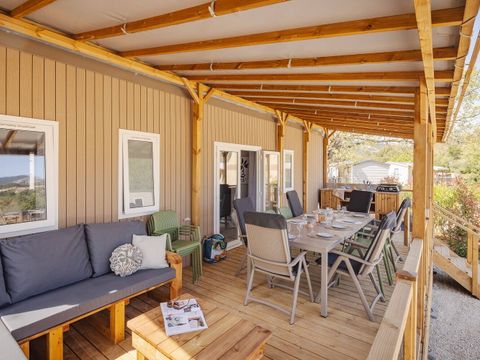 Mobilhome 8 personnes - Premium | 4 Ch. | 6/8 Pers. | Terrasse Lounge | Outdoor kitchen | 2 SDB | Clim.