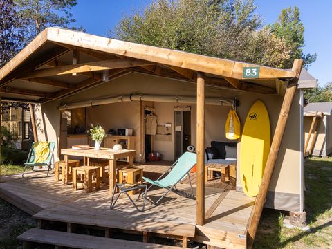 TENTE TOILE ET BOIS 4 personnes - Cabane Cotton Confort 32m² - 2chambres + Terrasse couverte + Quartier piéton 4 pers