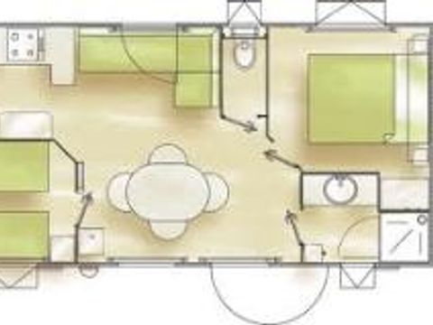 Mobilhome 1/4 personnes - Classique - 2 chambres - Avec terrasse