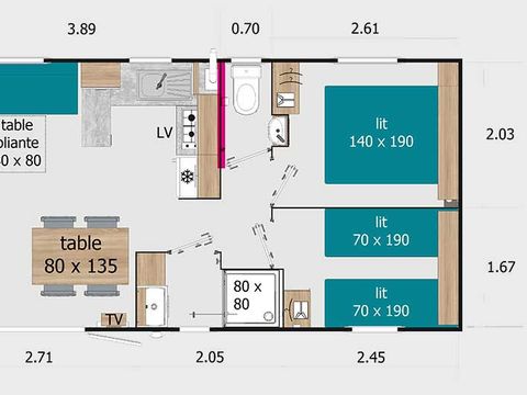 MOBILHOME 8 personnes - CALIFORNIA QUATRO 4 chambres - TV 1/8 pers
