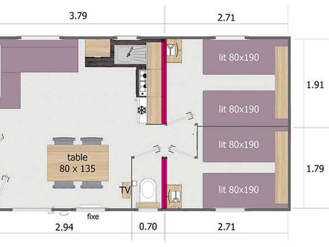 MOBILHOME 6 personnes - CALIFORNIA TRIO résidentiel 3 chambres- TV 1/6 pers
