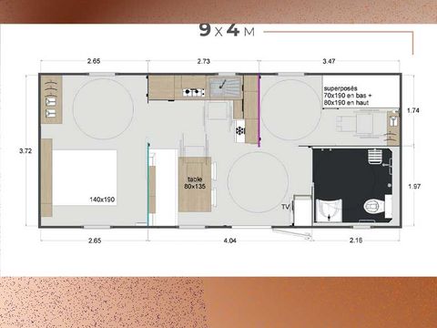 MOBILHOME 4 personnes - LODGE PMR TV 4 personnes 4 pers