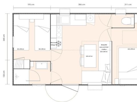 MOBILHOME 4 personnes - Cottage LITCHI - 26m² - terrasse bois semi-couverte - 2 chambres 4 pers