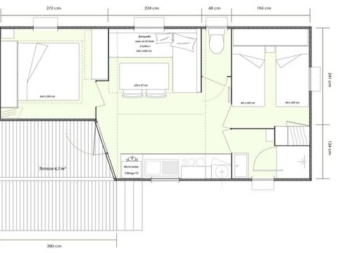 MOBILHOME 4 personnes - Cottage GOYAVE - 25m² - terrasse intégrée semi-couverte - 2 chambres 4 pers