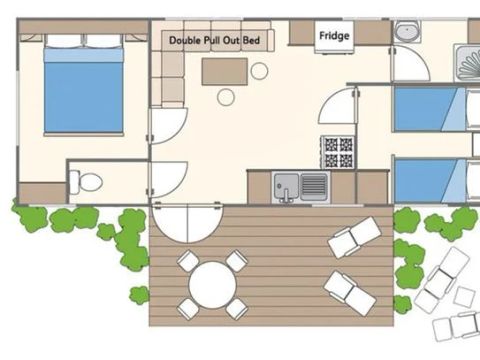 MOBILHOME 6 personnes - Homair mobil homes au camping La Guyonnière Classic | 2 Ch. | 4/6 Pers. | Terrasse surélevée non couverte