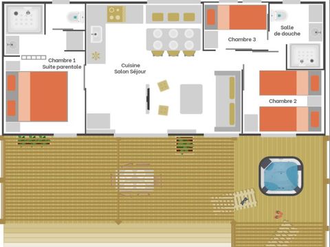 MOBILHOME 6 personnes - EXCLUSIF 3 chambres Jacuzzi avec suite parentale
