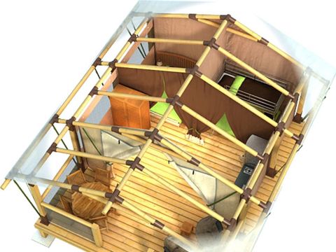 Tente en toile et en bois 5 personnes - Grande Lodge Nature et Luxe