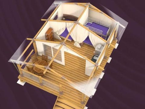 Tente en toile et en bois 4 personnes - Lodge sur pilotis Confort+ 30m² - Sans sanitaires