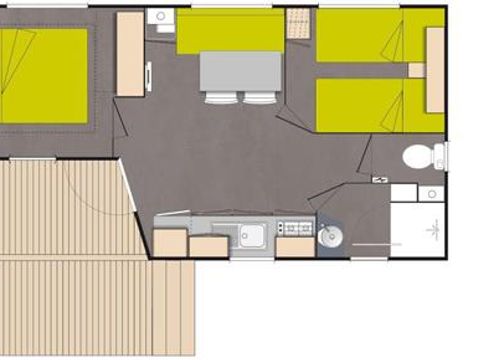 Mobilhome 4 personnes - Loggia Confort 24m² - 2 chambres - Terrasse couverte - Clim - TV