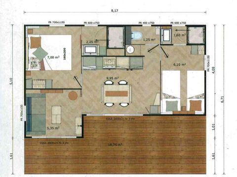 Chalet 6 personnes - Badiane Premium - 35m² - 2 chambres - Terrasse 19m² - Lave vaisselle - TV - 2 salles de bain - Clim